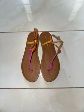 Sun + Stone Brown Sandals with Pink, Orange and Yellow Straps